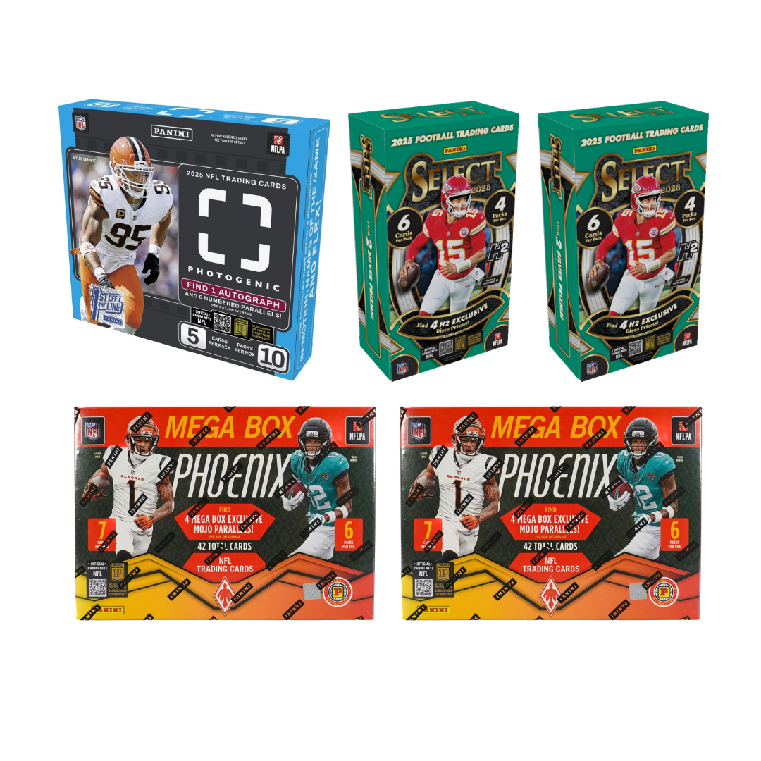 BREAK#347 TUESDAY  2025 Panini Photogenic Football FOTL + Panini Select Football H2 (x2) +  Panini Phoenix Football International Hobby Mega (x2) Pick Your Team (CT) 03/03/26 07:30 PM EST or RIP ON FILL.