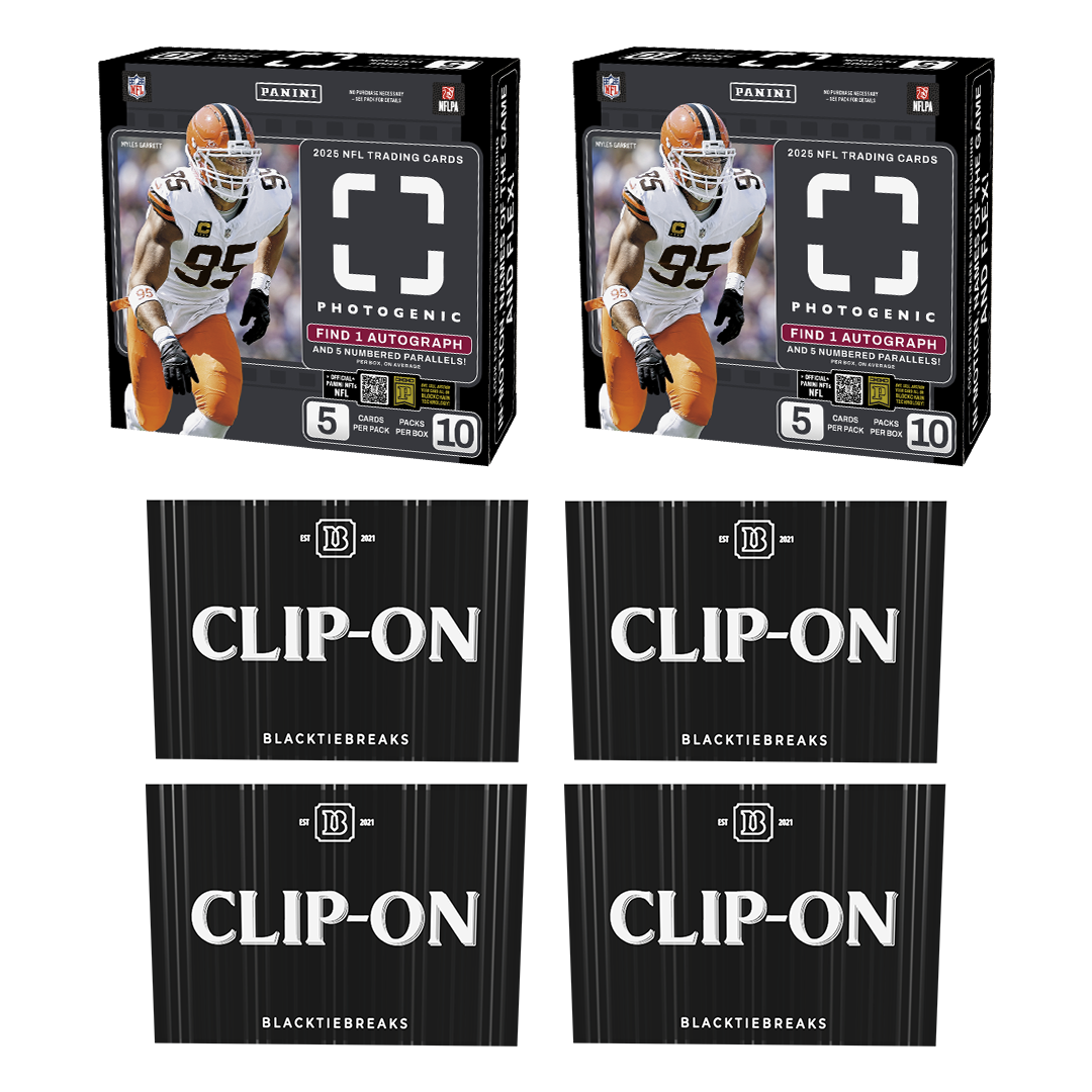 BREAK#205 MONDAY 2025 Panini Photogenic Football Hobby (x2) + BlackTie Football Clip-On (x4) Pick Your Team (NM) 06/22/26 06:30 PM EST or RIP ON FILL