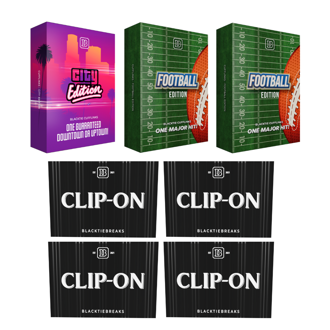 BREAK#494 FRIDAY 12/26/25 08:00 PM EST or RIP ON FILL BlackTie Football City Edition Cufflink + BlackTie Football Edition Cufflink (x2) + BlackTie Football Clip-On (x4) Pick Your Team (MDBP)