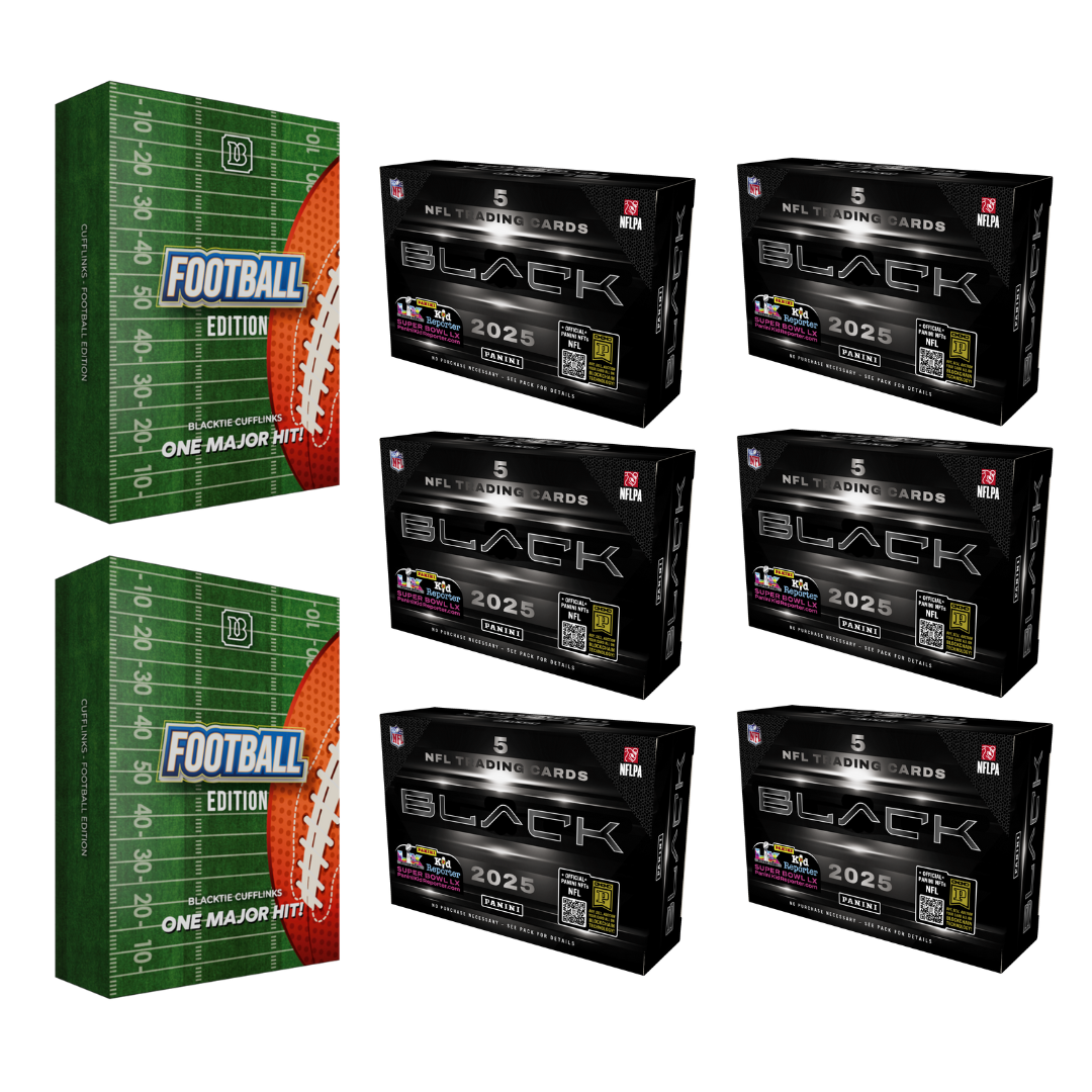 BREAK#493 FRIDAY 12/26/25 07:30 PM EST or RIP ON FILL 2025 Panini Black Football Hobby Half Case (6 Box) + BlackTie Football Edition Cufflink (x2) Pick Your Team (MDFO)