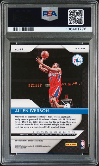 2018 Panini Prizm Allen Iverson Pink Ice #45 PSA 9 Auto 10