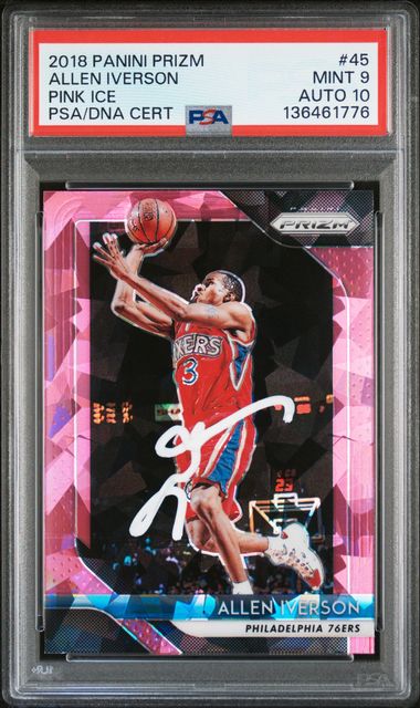 2018 Panini Prizm Allen Iverson Pink Ice #45 PSA 9 Auto 10