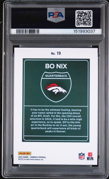 2024 Donruss Bo Nix Downtown! #19 PSA GM-MT 10 Auto 10