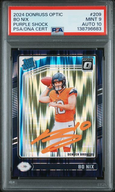 2024 Panini Donruss Optic Bo Nix Purple Shock #209 PSA 9 Auto 10