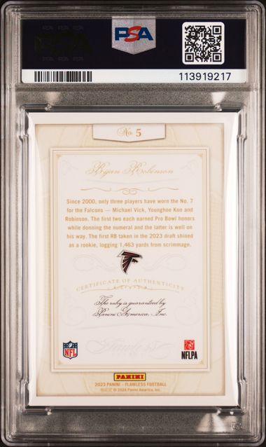 2023 Panini Flawless Anniversary Bijan Robinson #5 PSA 9 Auto 10