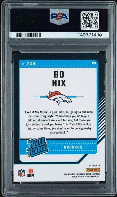 2024 Panini Donruss Optic Bo Nix Holo #209 PSA 9 Auto AUTH