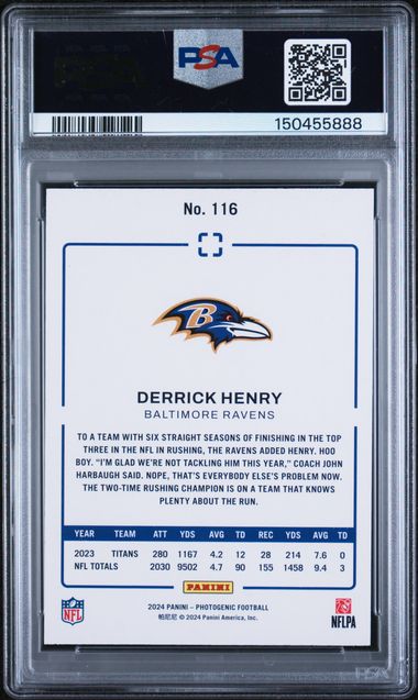 2024 Panini Photogenic Derrick Henry #116 PSA 8 Auto 10