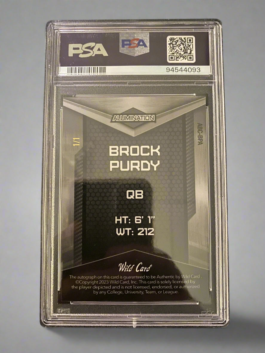 Brock Purdy - 2023 Wild Card Alumination Sparkle Black 1/1 Autograph PSA Graded Trading Card