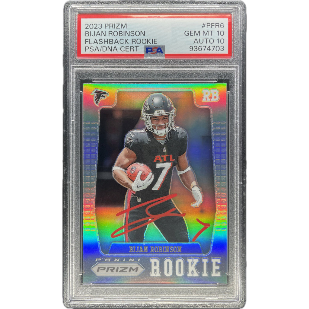 Bijan Robinson - 2023 Prizm Flashback Rookie On-Card Auto PSA Graded Trading Card