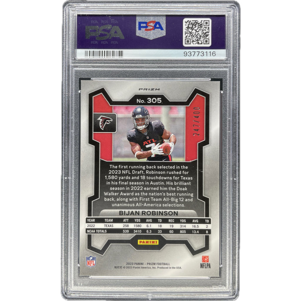 Bijan Robinson - 2023 Panini Prizm Pandora On-Card Auto PSA Graded Trading Card