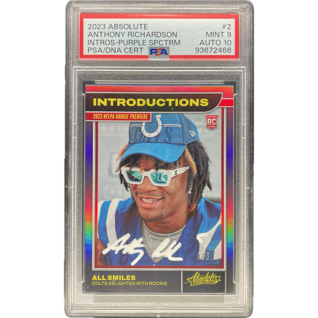 Anthony Richardson - 2023 Absolute Intoductions Purple Spectrum Rookie 4/5 On-Card Autograph 4/5 PSA Graded Trading Card