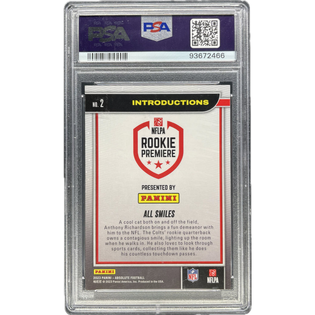 Anthony Richardson - 2023 Absolute Intoductions Purple Spectrum Rookie 4/5 On-Card Autograph 4/5 PSA Graded Trading Card