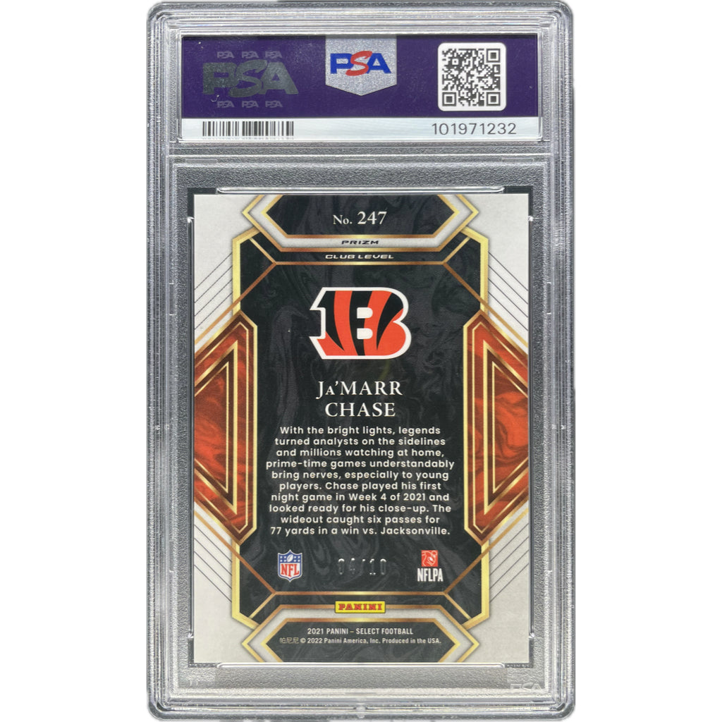 Jamarr Chase - 2021 Panini Select Gold Prizm #/10 On-Card Autograph - PSA Graded Trading Card