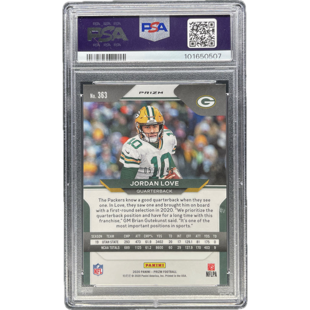 Jordan Love - 2020 Panini Prizm Rookie Orange Prizm #/249 On-Card Autograph - PSA Graded Trading Card