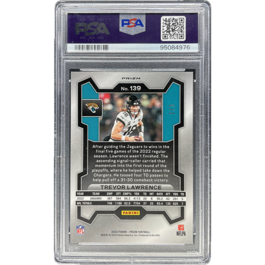 Trevor Lawrence - 2023 Prizm White Knight Prizm On-Card Autograph 1/3 PSA Graded Trading Card