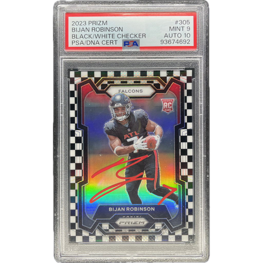Bijan Robinson - 2023 Prizm Black/White Checker On-Card Auto PSA Graded Trading Card
