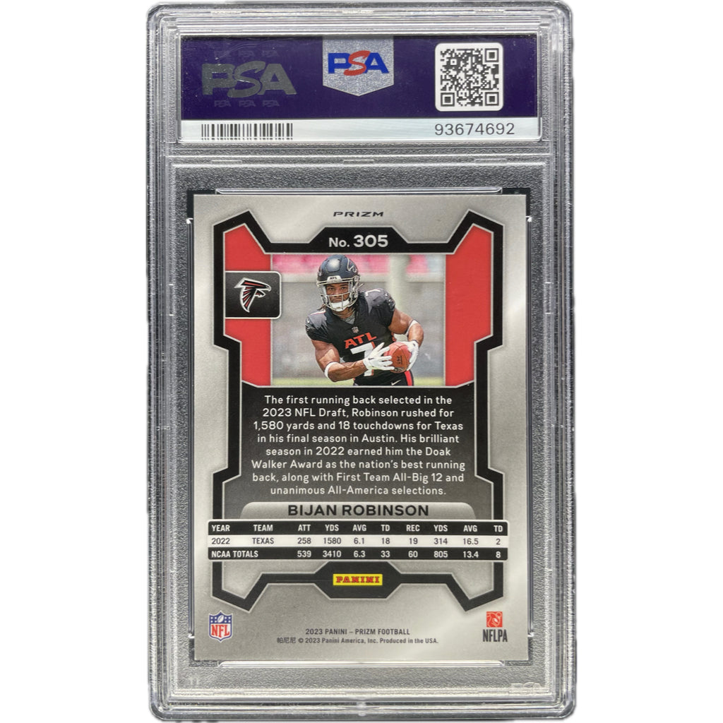 Bijan Robinson - 2023 Prizm Black/White Checker On-Card Auto PSA Graded Trading Card