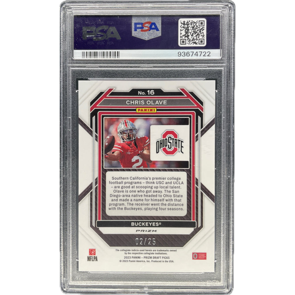 Chris Olave - 2023 Prizm Draft Picks Mojo Prizm #/25  On-Card Autograph - PSA Graded Trading Card