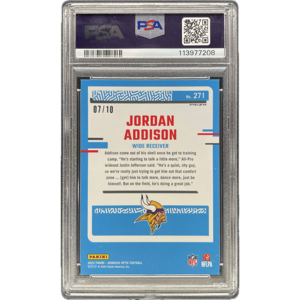 Jordan Addison - 2023 Donruss Optic Gold Rated Rookie On-Card Auto PSA Graded Trading Card