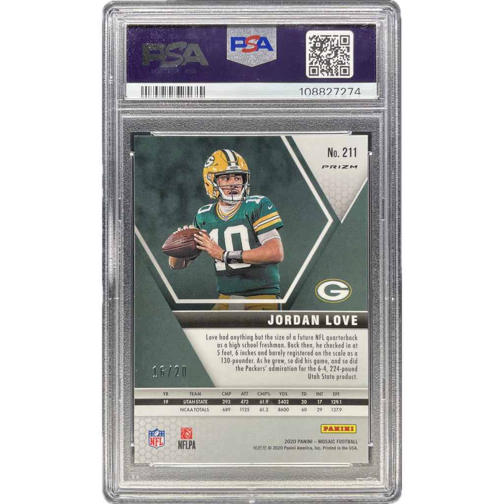 Jordan Love - 2020 Mosaic No Huddle Pink On-Card Auto PSA Graded Trading Card