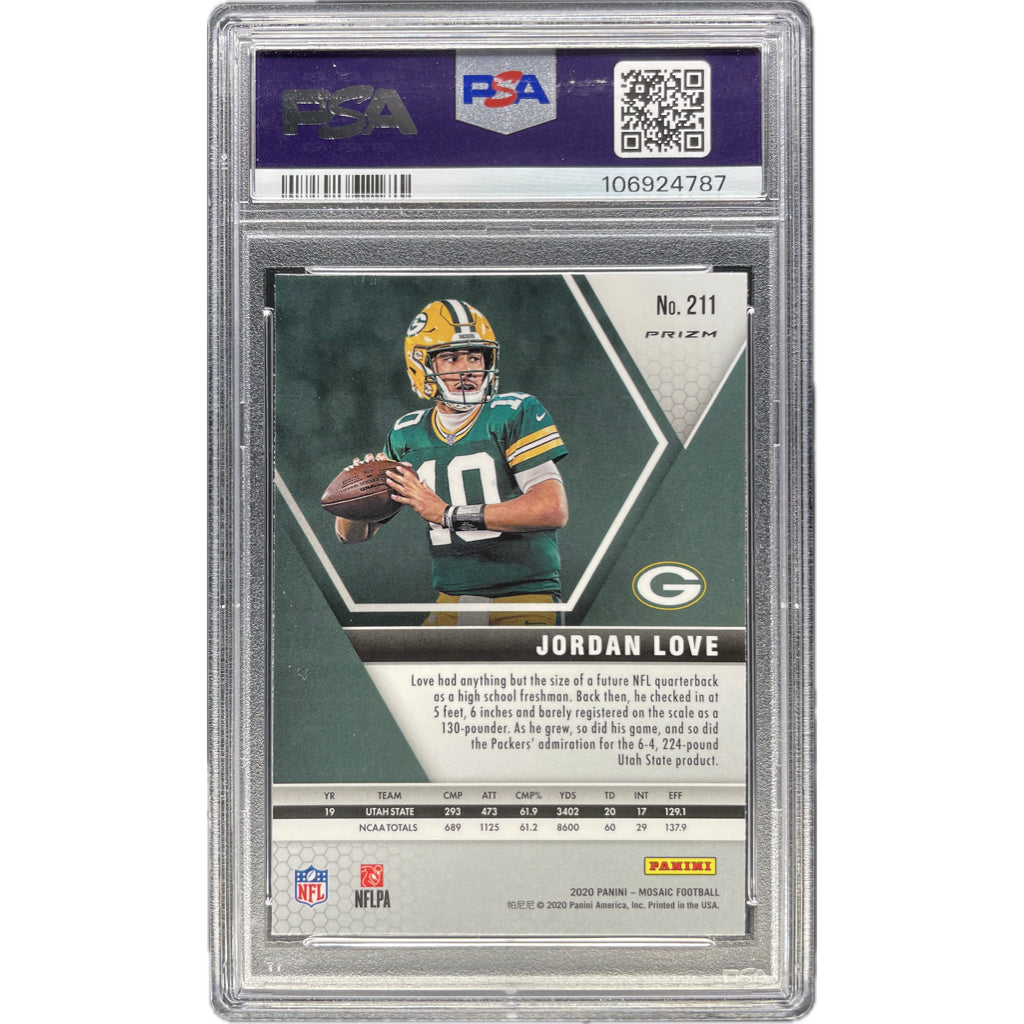 Jordan Love - 2020 Panini Mosaic Green On-Card Auto PSA Graded Trading Card