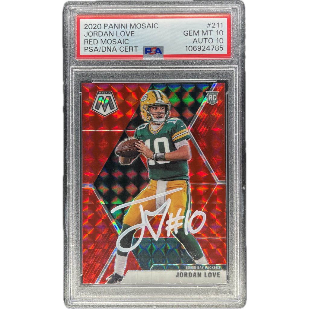 Jordan Love - 2020 Panini Mosaic Red Mosaic On-Card Auto PSA Graded Trading Card
