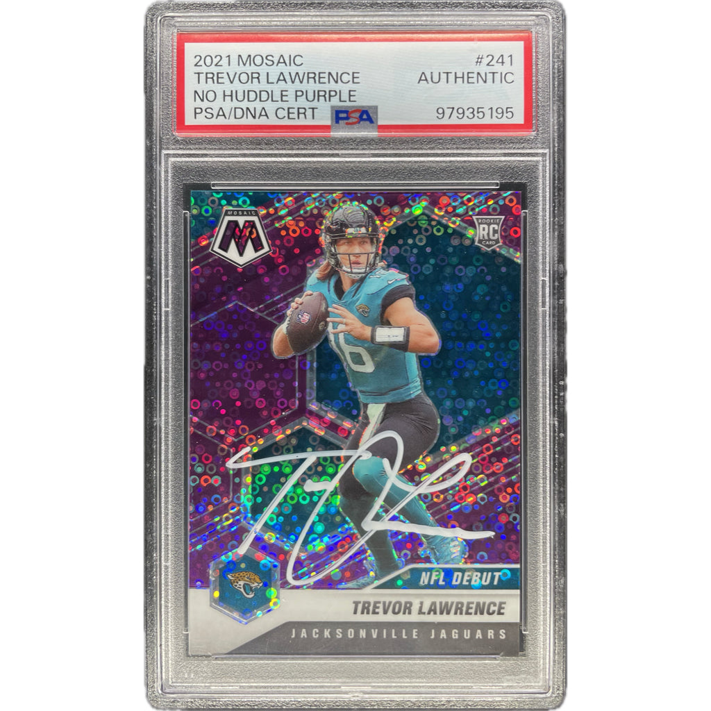 Trevor Lawrence - 2021 Mosaic No Huddle Purple On-Card Auto PSA Graded Trading Card