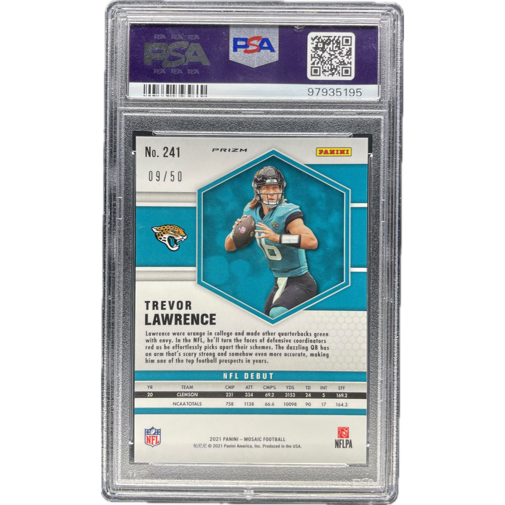 Trevor Lawrence - 2021 Mosaic No Huddle Purple On-Card Auto PSA Graded Trading Card