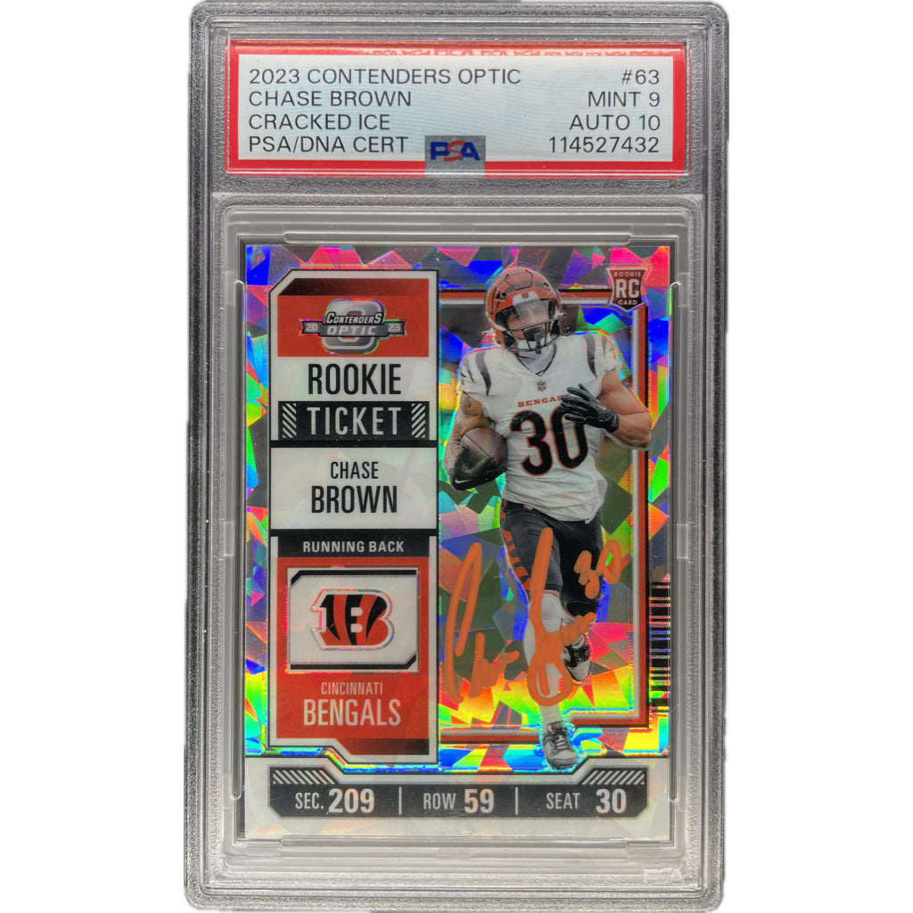 Chase Brown - 2023 Contenders Optic Cracked Ice On-Card Autograph - PSA Graded Trading Card
