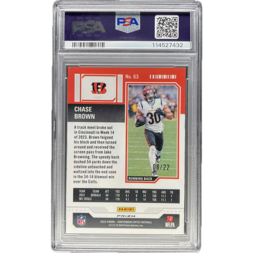 Chase Brown - 2023 Contenders Optic Cracked Ice On-Card Autograph - PSA Graded Trading Card