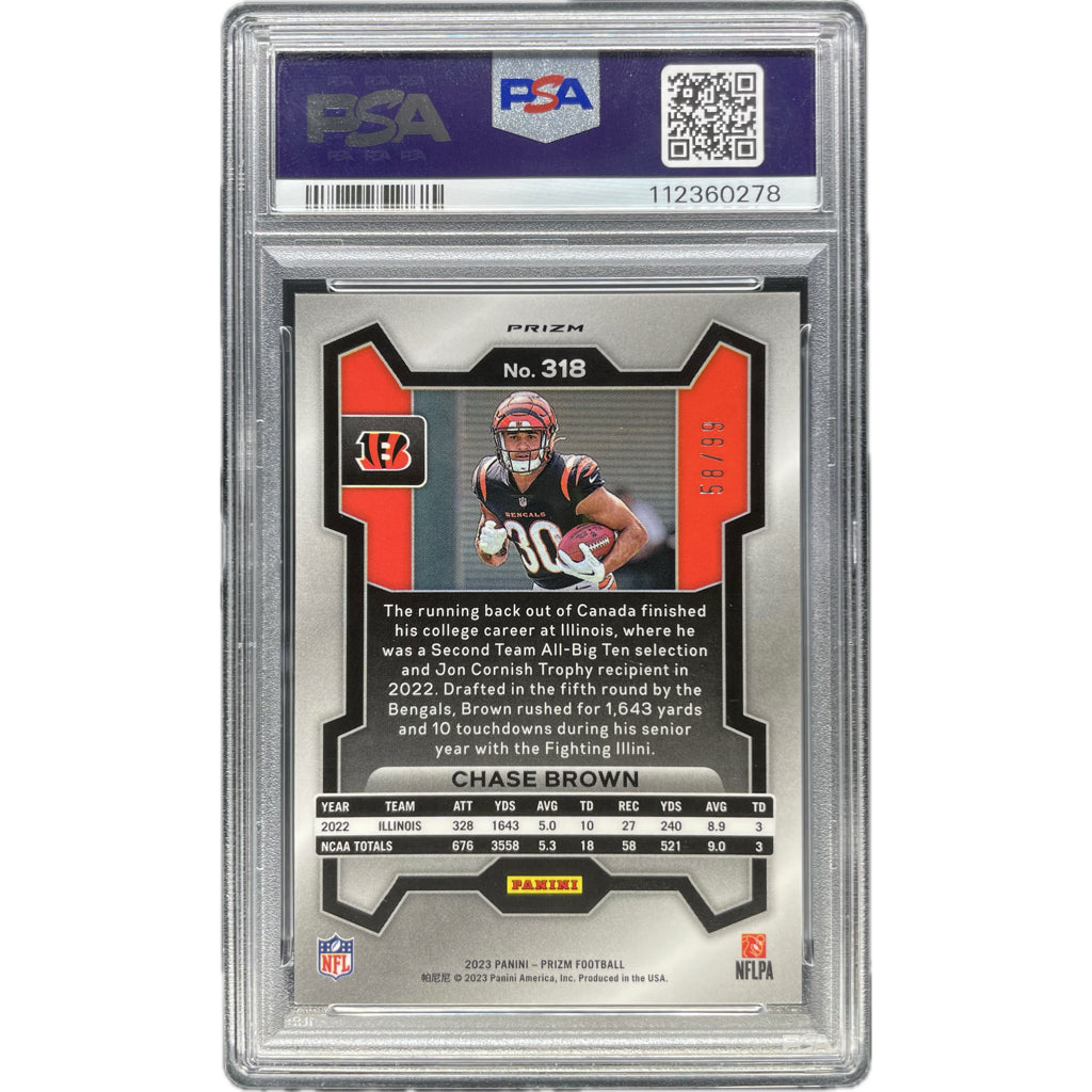 Chase Brown - 2023 Prizm Blue Cracked Ice On-Card Autograph - PSA Graded Trading Card