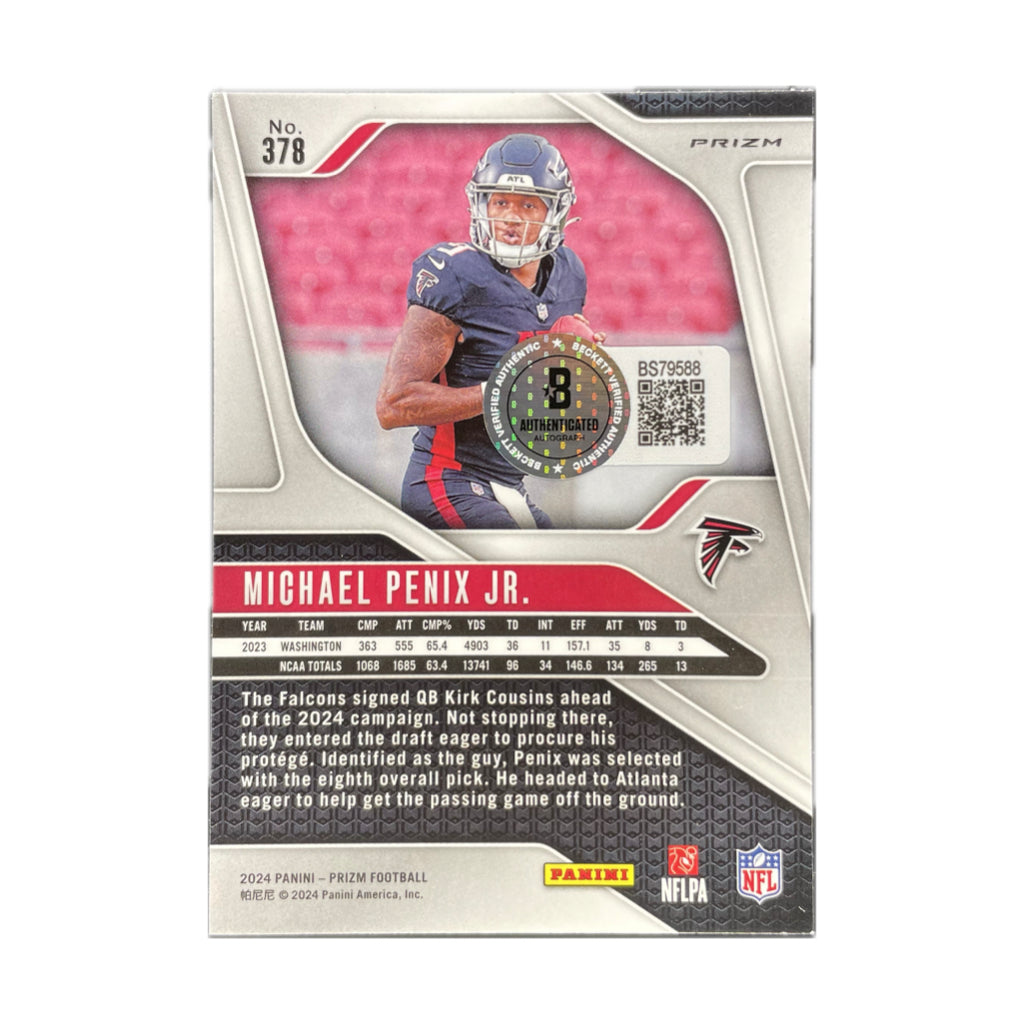 Michael Penix Jr. - 2024 Prizm White & Black Checker On-Card Autograph - Beckett Authenticated Trading Card