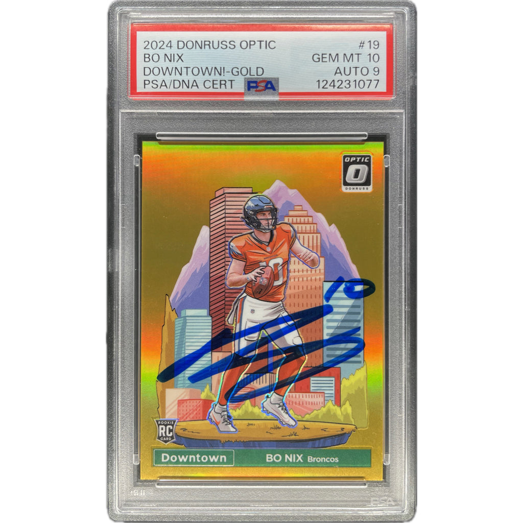 Bo Nix - 2024 Donruss Optic Gold Downtown On-Card Autograph - PSA Authenticated Trading Card