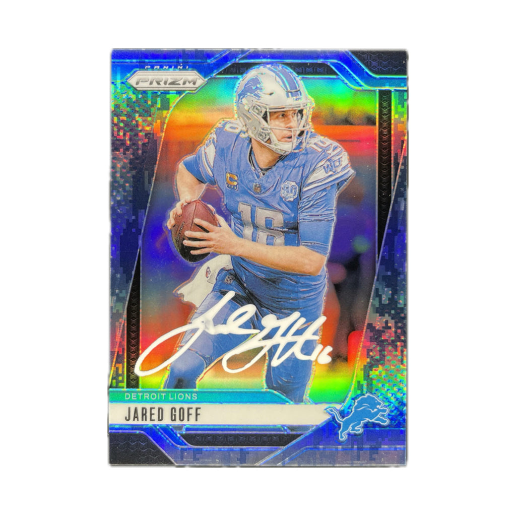Jared Goff - 2024 Prizm Blue Camo On-Card Autograph - Beckett Authenticated Trading Card