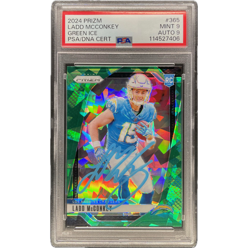 Ladd McConkey - 2024 Prizm Green Ice On-Card Autograph - PSA Authenticated Trading Card