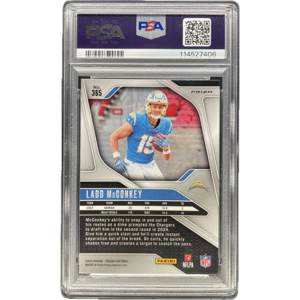 Ladd McConkey - 2024 Prizm Green Ice On-Card Autograph - PSA Authenticated Trading Card
