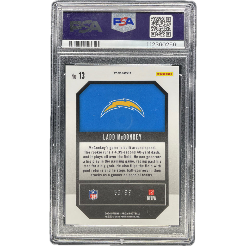 Ladd McConkey - 2024 Prizm Emergent Blue Ice On-Card Autograph - PSA Authenticated Trading Card