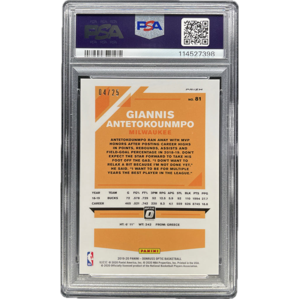 Giannis Antetokounmpo - 2023 Panini Donruss Optic Pink /25 On-Card Autograph - PSA Authenticated Trading Card