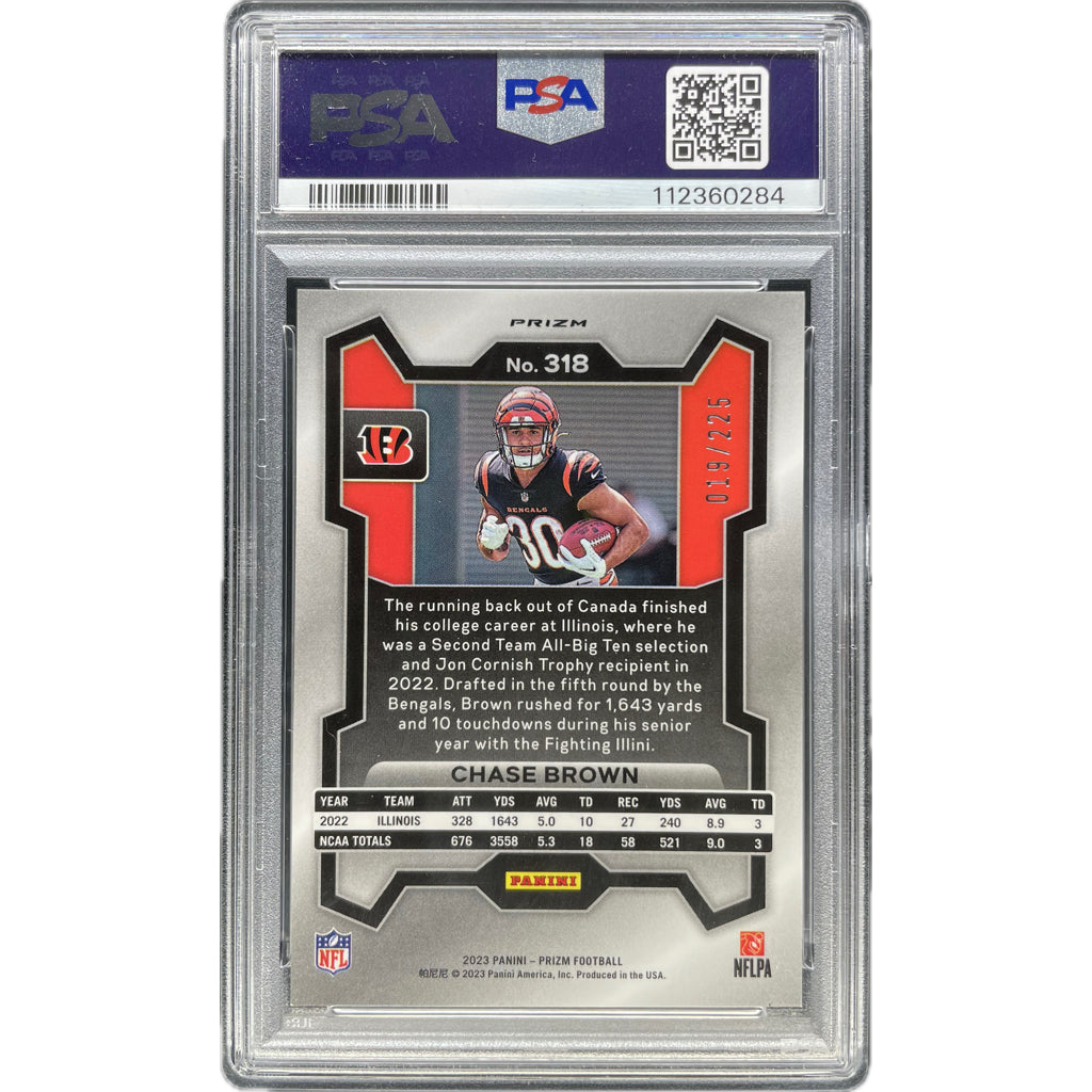 Chase Brown - 2023 Prizm Purple Cracked Ice On-Card Autograph - PSA Graded Trading Card