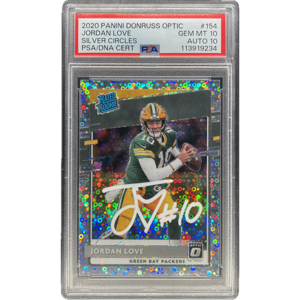 Jordan Love - 2020 Panini Donruss Optic Silver Circles 89/125 On-Card Autograph PSA Graded Trading Card
