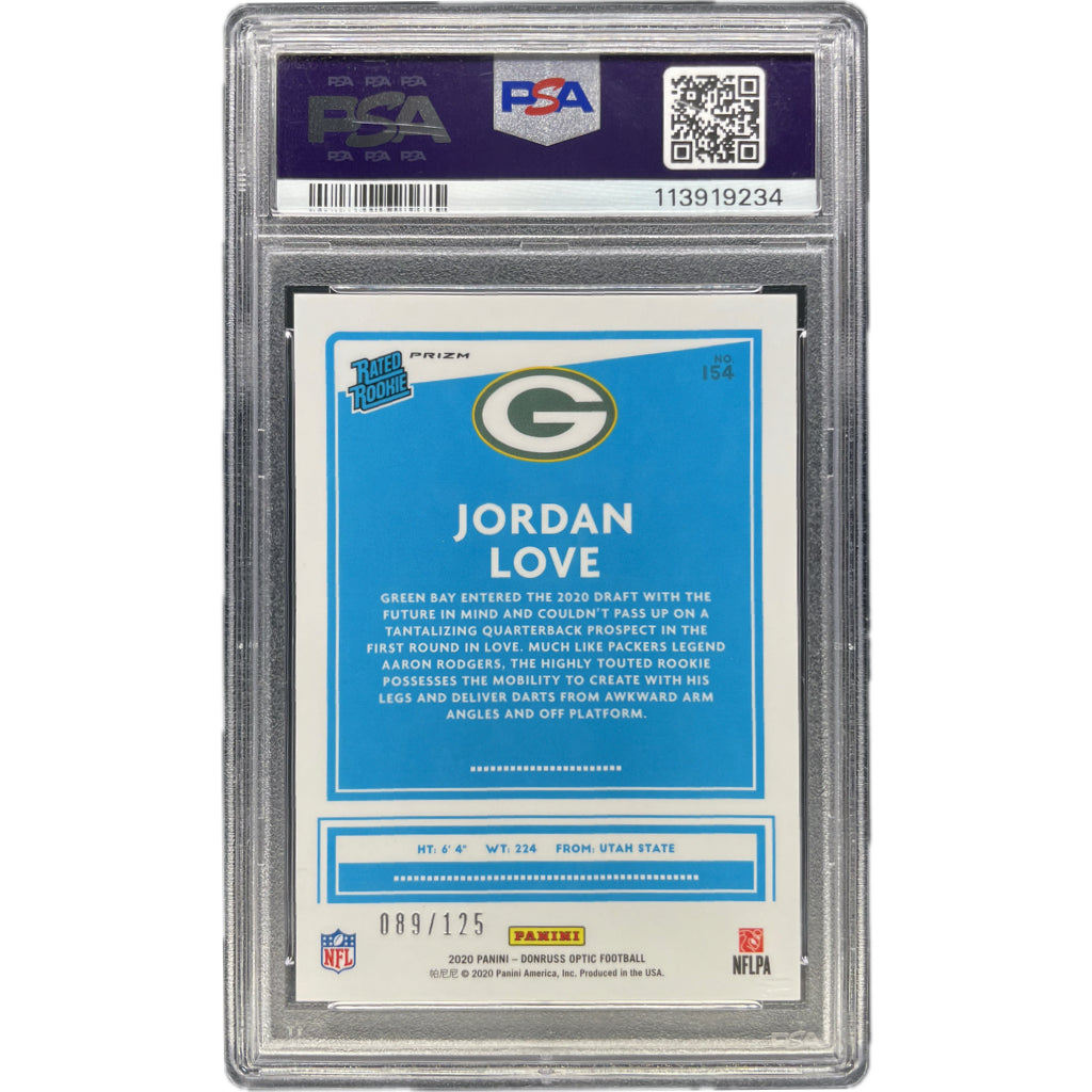 Jordan Love - 2020 Panini Donruss Optic Silver Circles 89/125 On-Card Autograph PSA Graded Trading Card