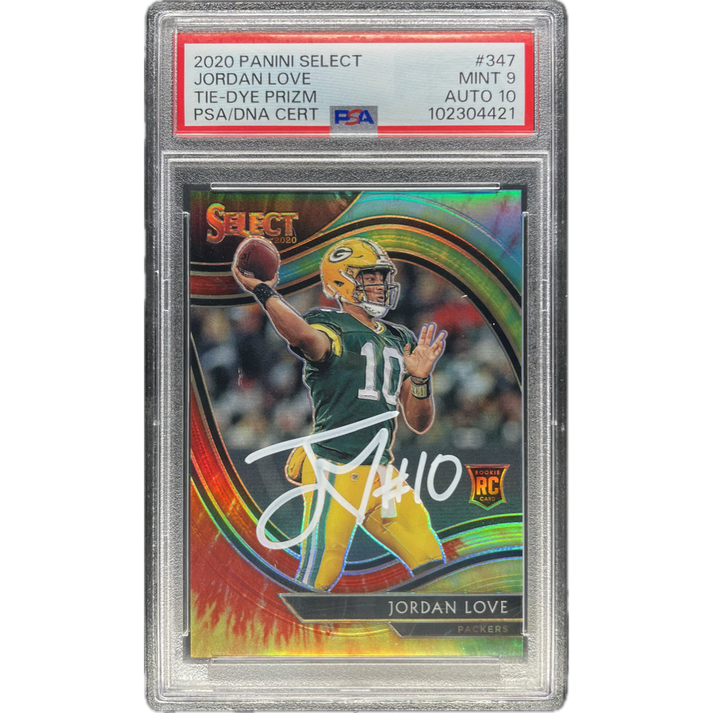 Jordan Love - 2020 Panini Select Rookie Card Tie -Dye Prizm On-Card Auto PSA Graded Trading Card