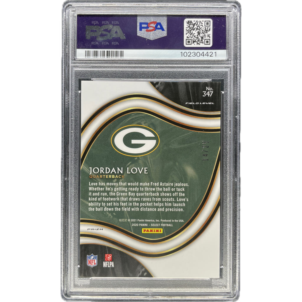 Jordan Love - 2020 Panini Select Rookie Card Tie -Dye Prizm On-Card Auto PSA Graded Trading Card