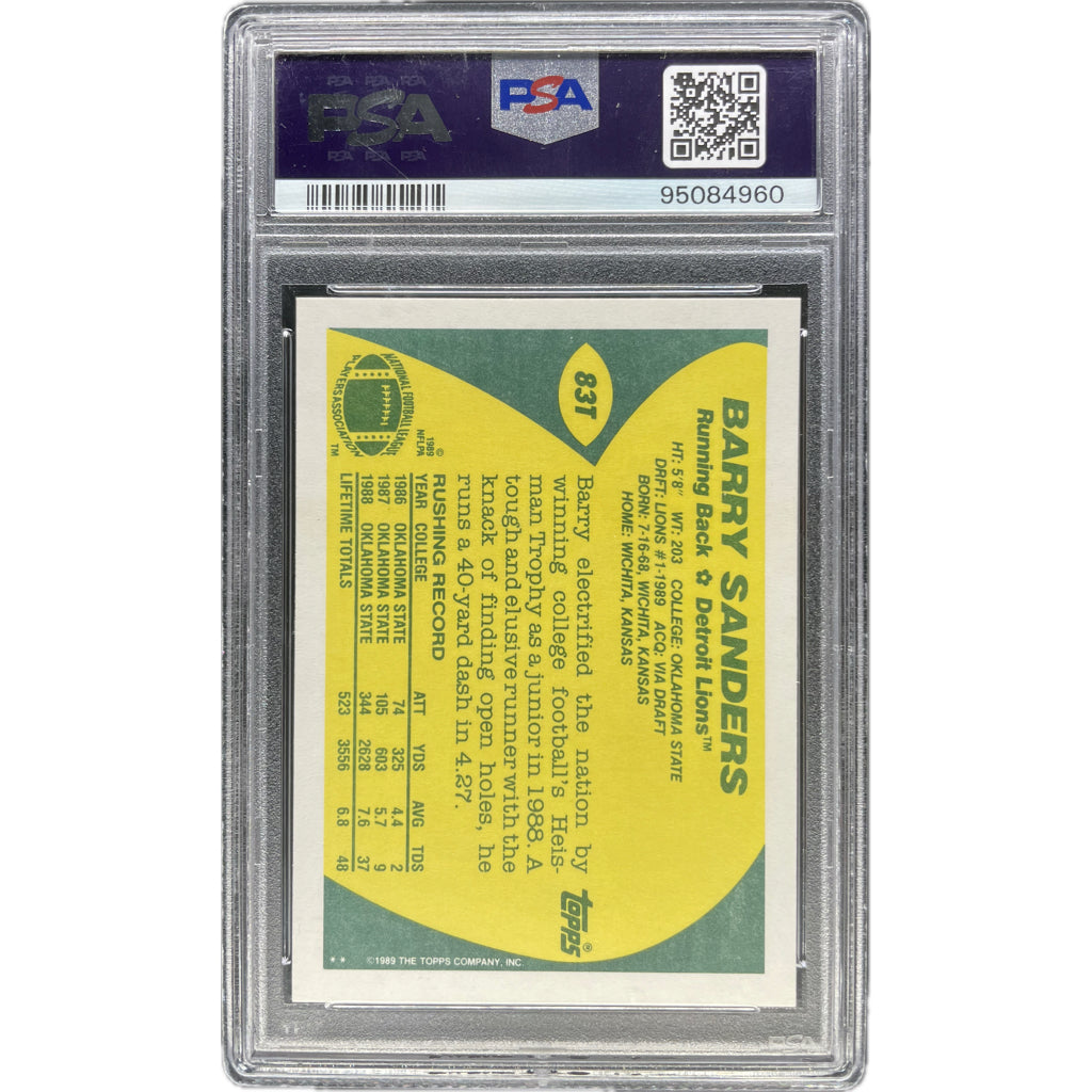 Barry Sanders - 1989 Topps Traded On-Card Auto PSA Graded Trading Card