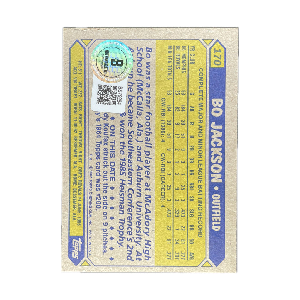 Bo Jackson - 1987 Topps Future Stars On-Card Autograph