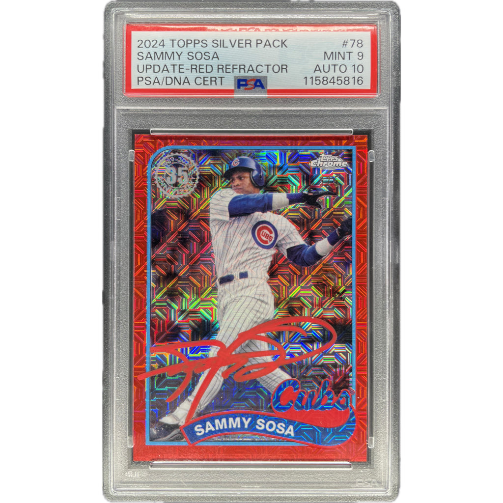 Sammy Sosa - 2024 Topps Silver Pack Update-Red Refractor On-Card Autograph - PSA Graded Trading Card