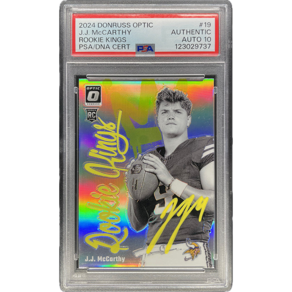 J.J. McCarthy - 2024 Donruss Optic Rookie King On-Card Autograph - PSA Graded Trading Card