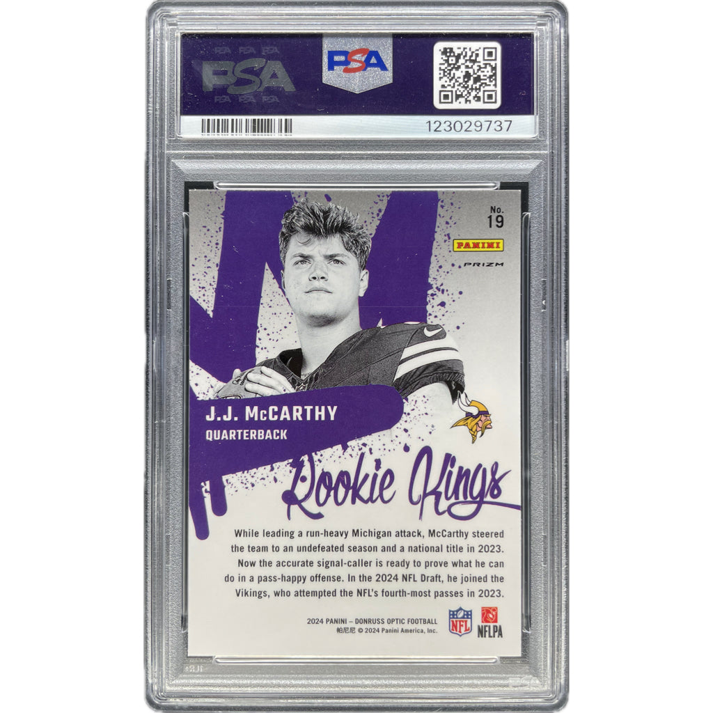 J.J. McCarthy - 2024 Donruss Optic Rookie King On-Card Autograph - PSA Graded Trading Card