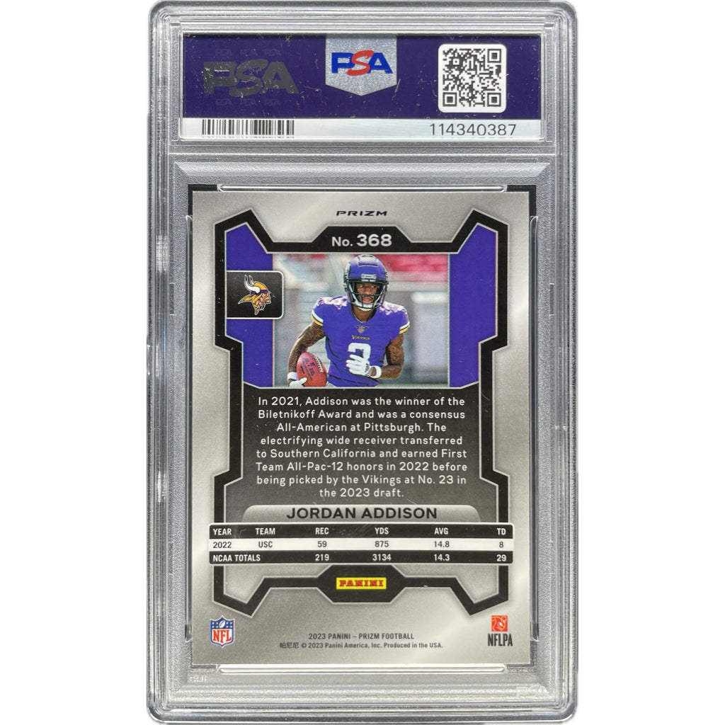 Jordan Addison - 2023 Prizm Lazer Prizm On-Card Autograph - PSA Graded Trading Card