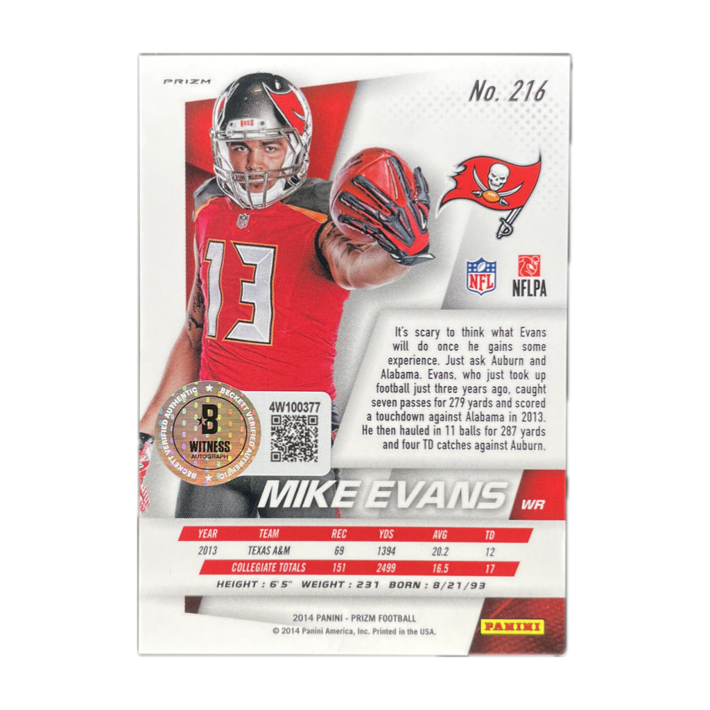 Mike Evans - 2014 Panini Prizm Silver Hand out Variation On-Card Autograph - Beckett Authenticated Trading Card